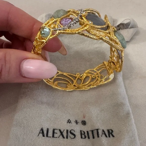 Alexis Bittar Mauritis Elements Gemstone Crystal Gold Bracelet Cuff Rare - Picture 3 of 4